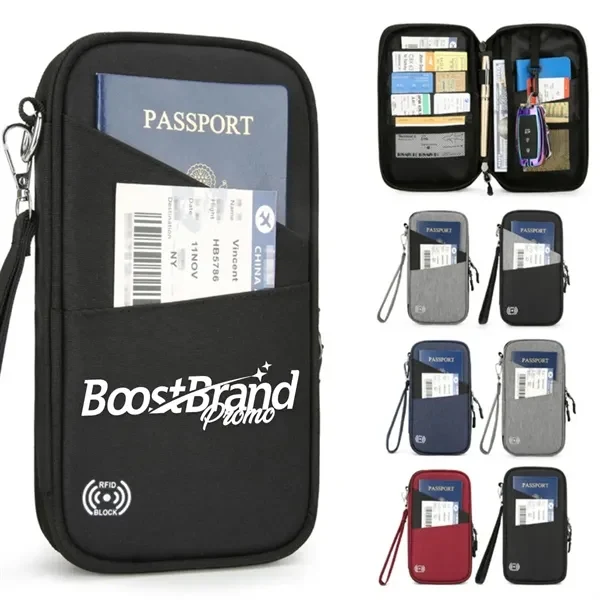 Custom RFID Blocking Travel Passport Wallet With Zipper Strap — Full-Color Security 1