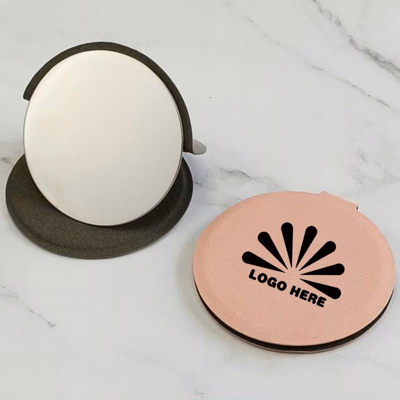 Round Portable Stainless Steel Pu Makeup Mirror