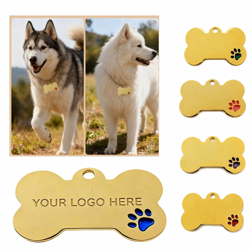Zinc Alloy Bone Pet Tag With Color Paw