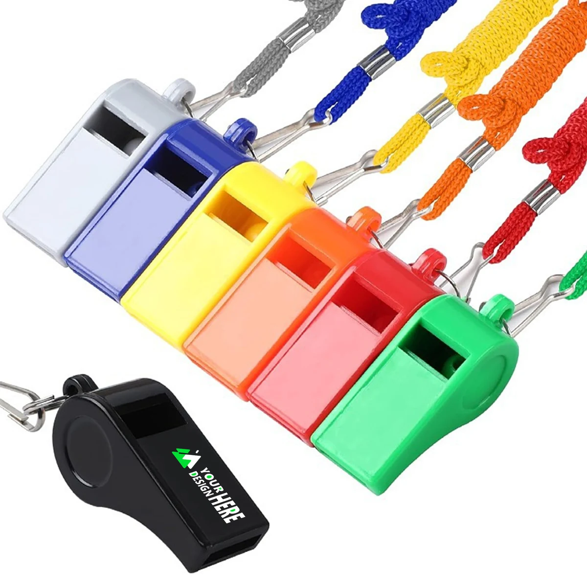 MOQ 50pcs Multi Colored Plastic Whistle With Lanyard 1