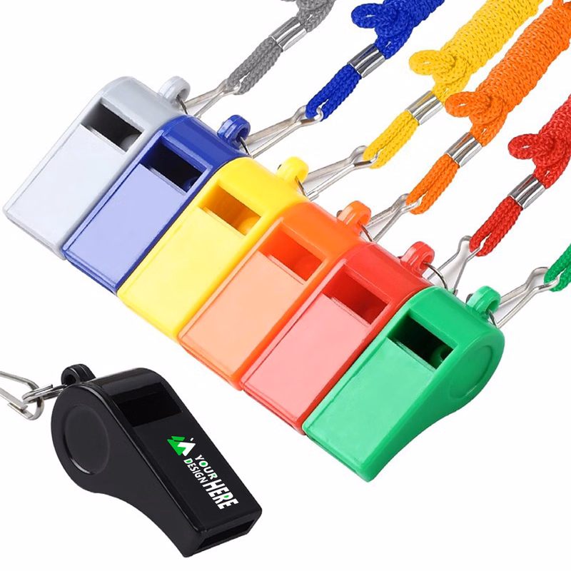 MOQ 50pcs Multi Colored Plastic Whistle With Lanyard
