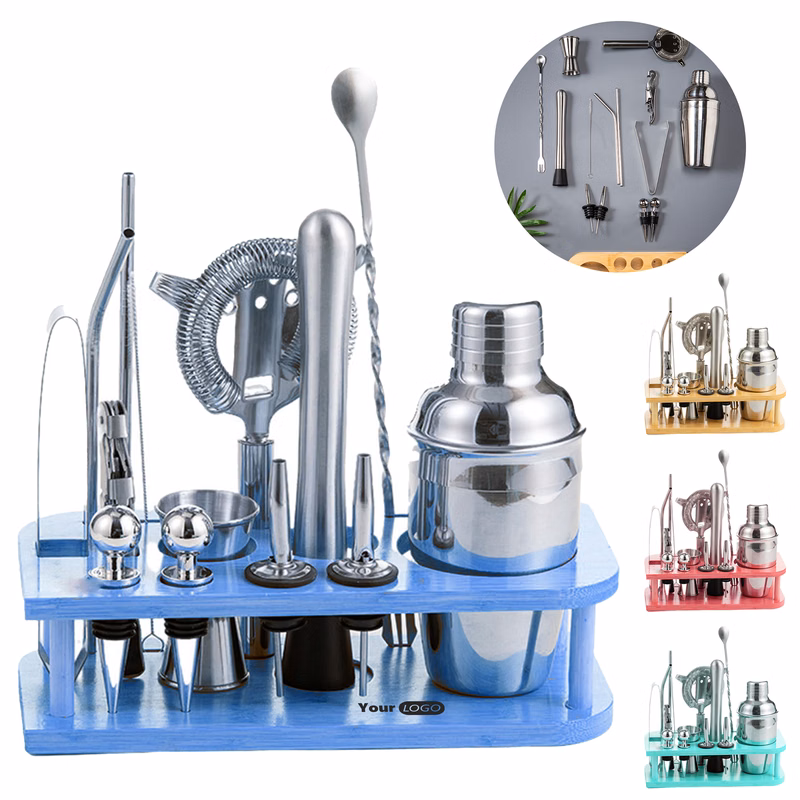 Silver Deluxe Cocktail Mixer Set With Organizer Stand ?C Ideal For Parties And Entertaining