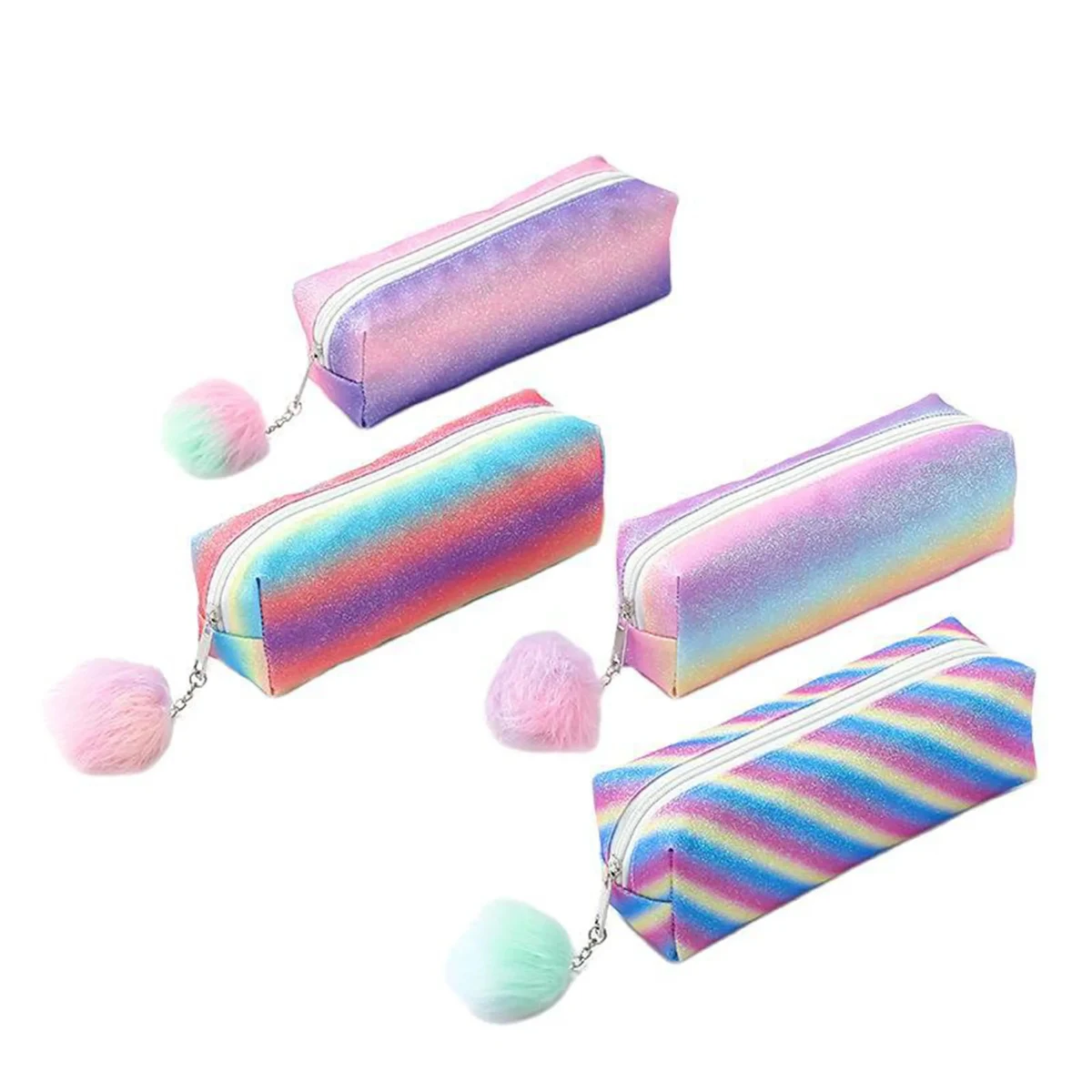 Rainbow Pencil Case With Plush Ball 1