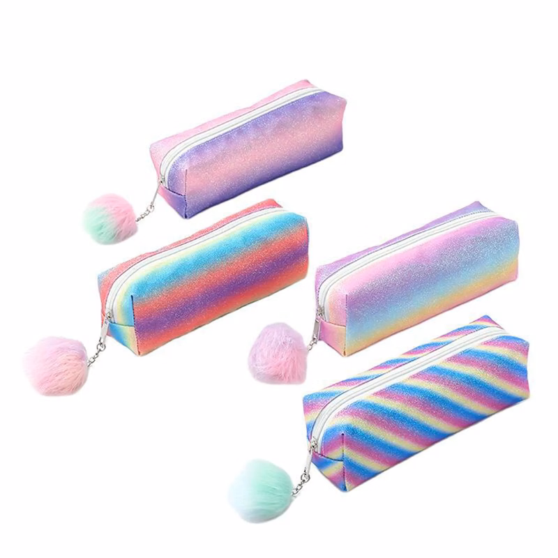 Rainbow Pencil Case With Plush Ball