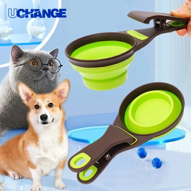 Folded Scoop Pet Feeder Clip Cup Multi-Use Food Accessory 1