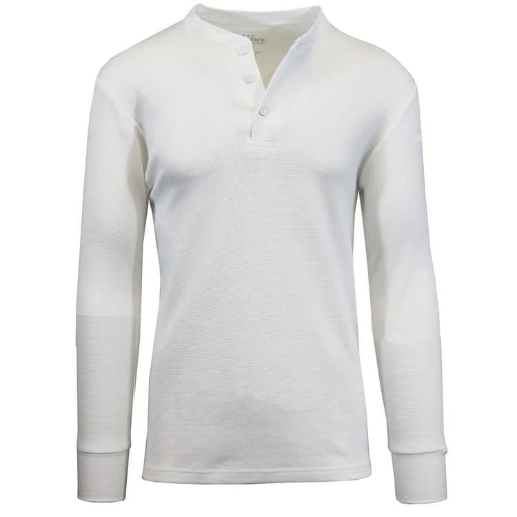 Men's Henley Thermal Shirts - White S-XL 3 Button, custom hoodie or sweatshirt with logo imprint 1