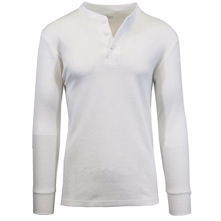 Men's Henley Thermal Shirts - White S-XL 3 Button