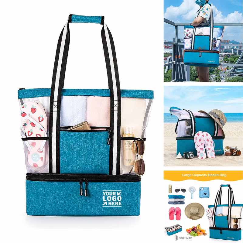 Travel Mesh Tote Beach Insulated Cooler Bag