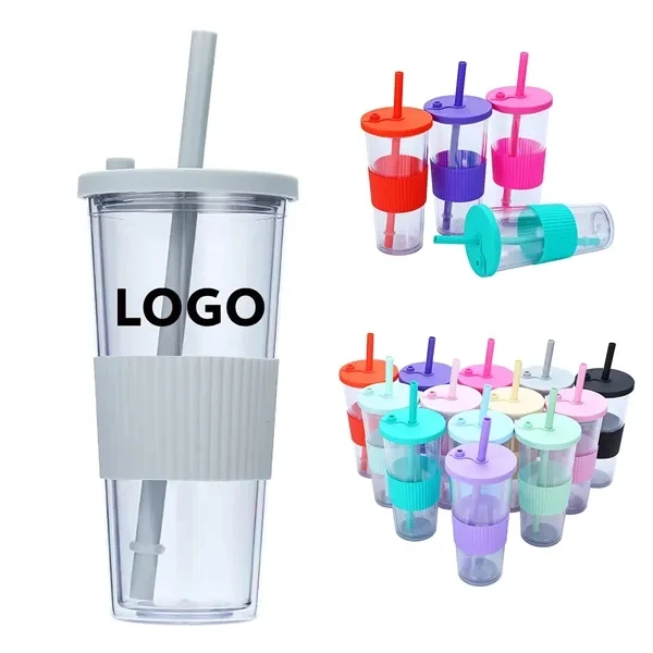 24oz Plastic Cups with Straw 1