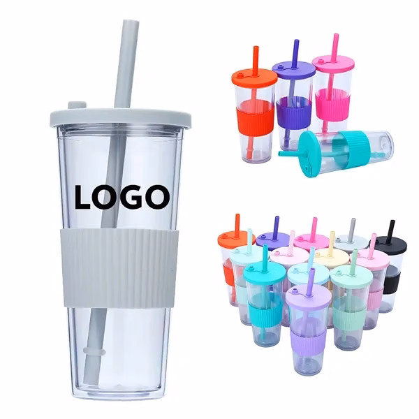 24oz Plastic Cups with Straw