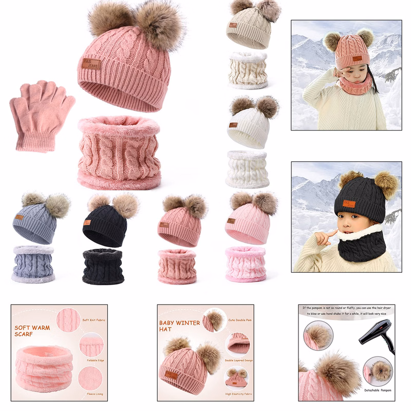 Kids Beanie Scarf Gloves Set