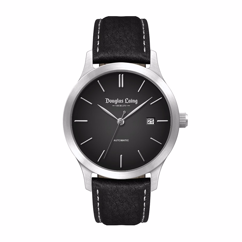 WC2212 40MM STEEL SILVER CASE, 3 HAND "AUTOMATIC" MVMT, DTE DISPLAY, BLACK DIAL, SEE THROUGH BACK, LEATHER