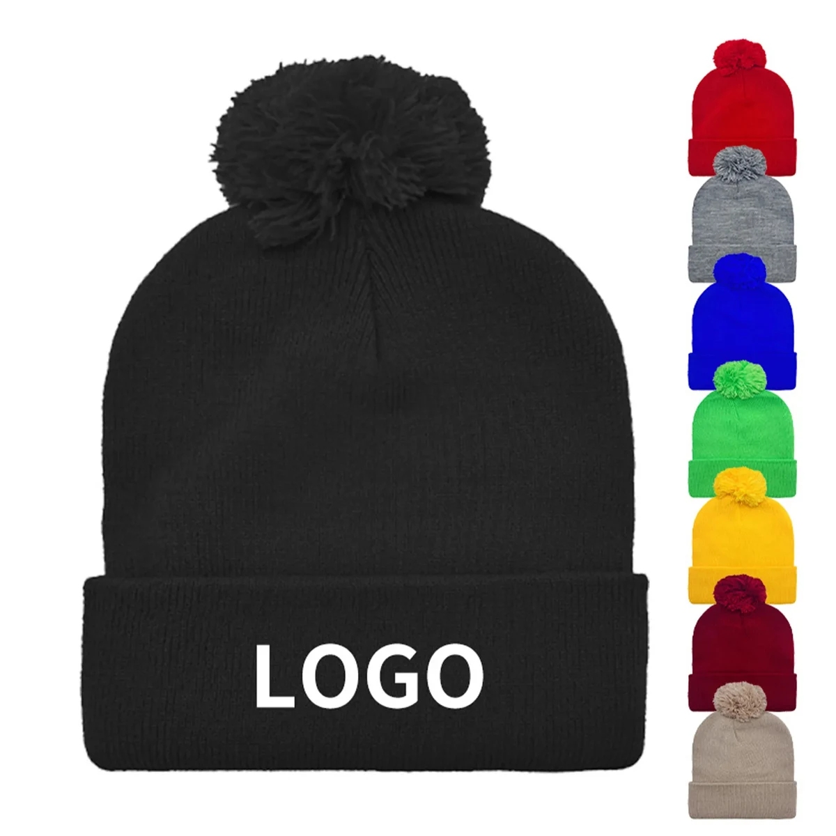 Pom Pom Knit Beanie, Brimless Winter Hat 1