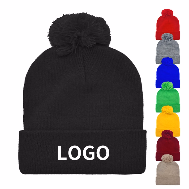 Pom Pom Knit Beanie, Brimless Winter Hat