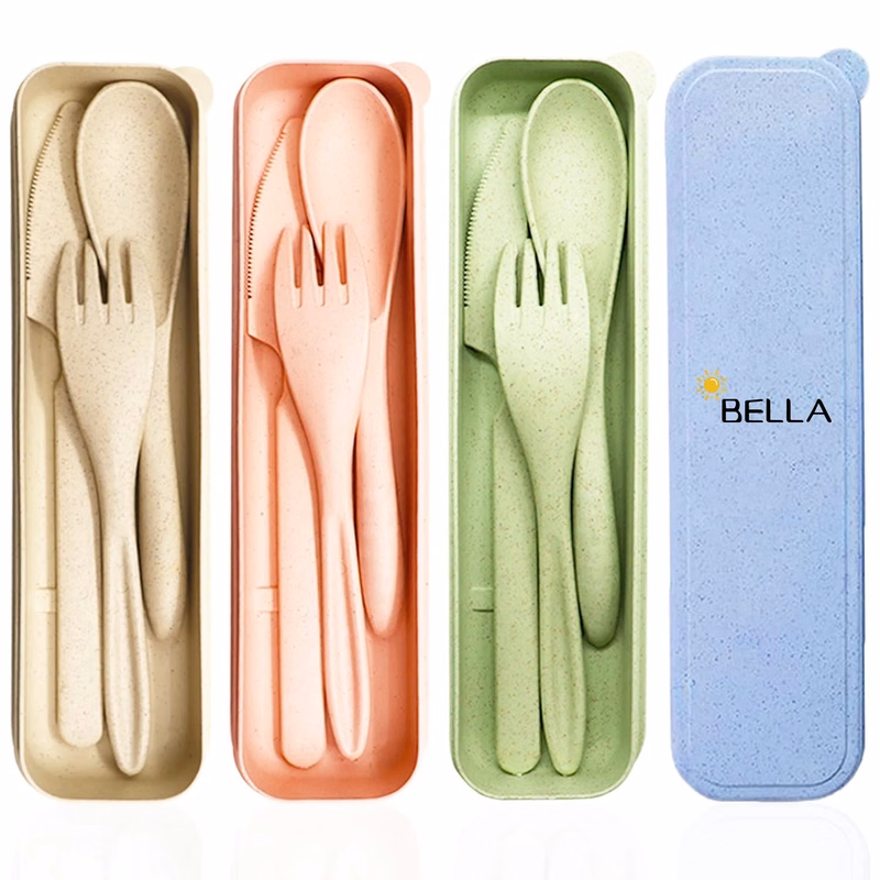 Portable Wheat Straw Cutlery With Case