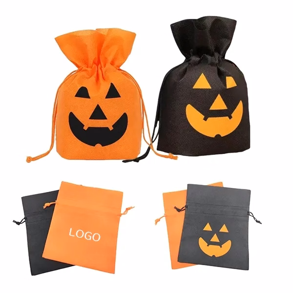 Pumpkin Halloween Candy Snack Bag with Drawstring Pouch