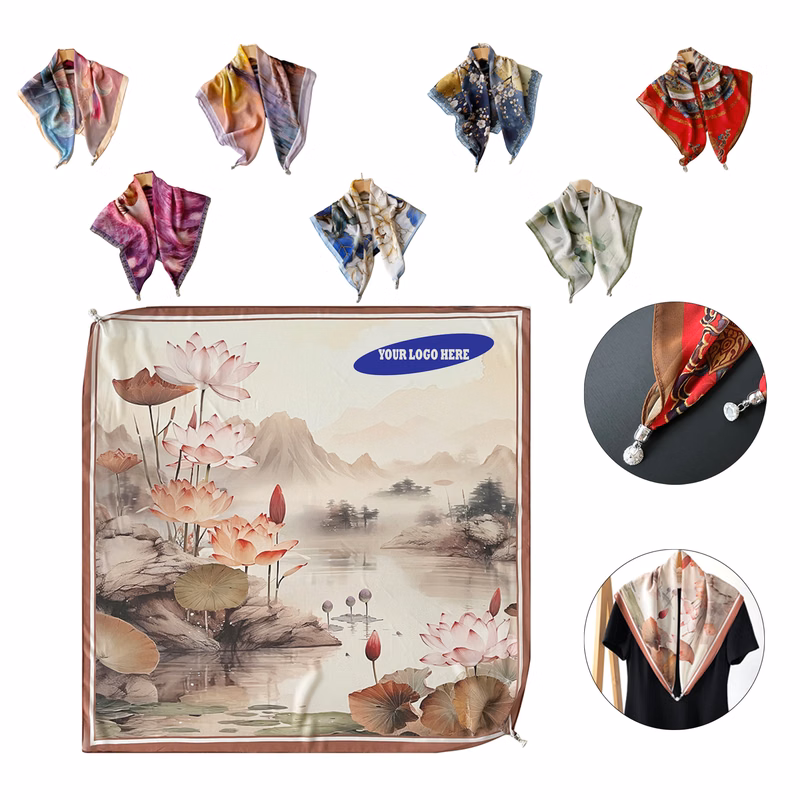 Women's Square Polyester Magnetic Scarf MOQ 50