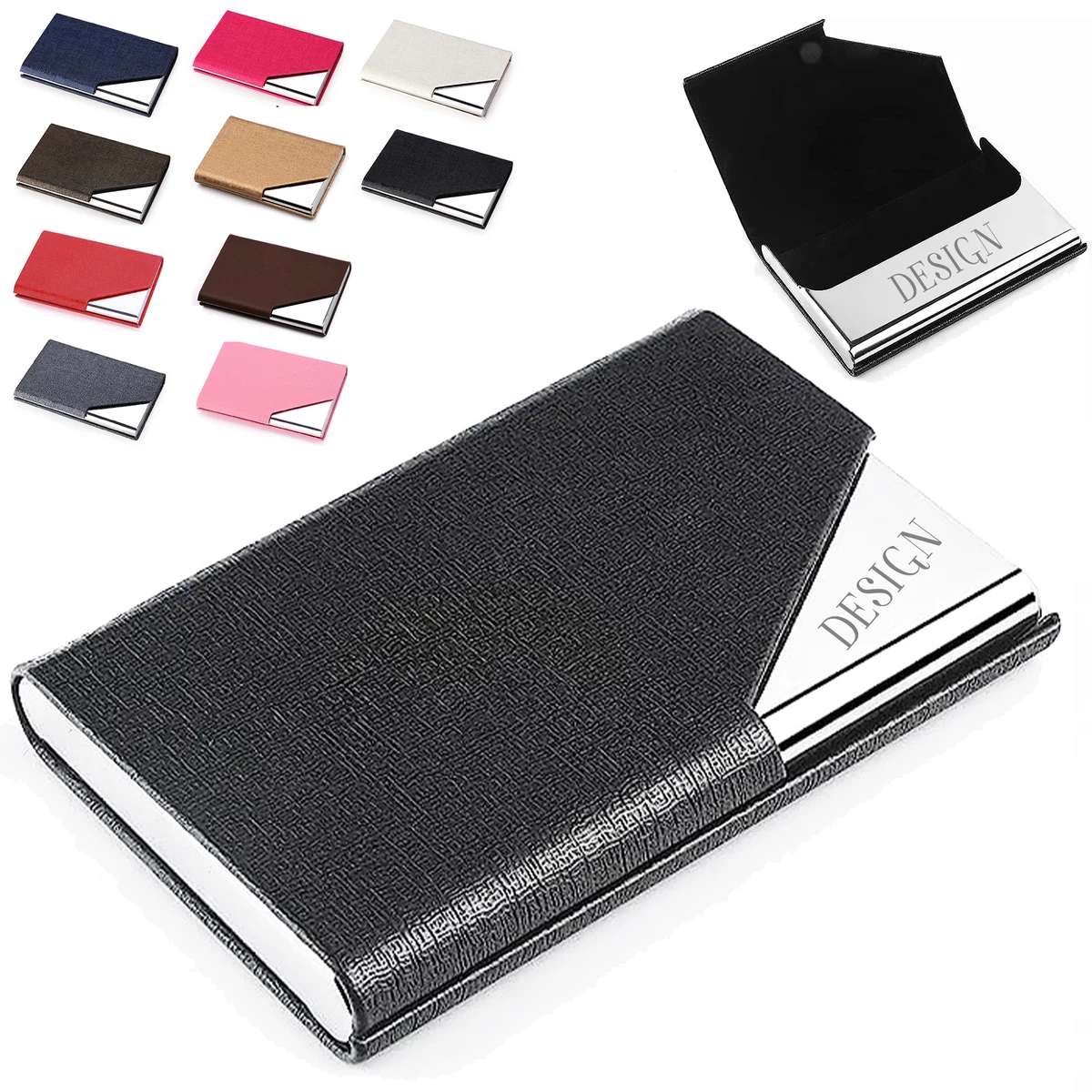 Magnetic Holder PU Stainless Steel Laser Business Card Case 1