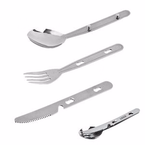 3 In 1 Stainless Steel Flatware Knife Fork Spoon Set With Clear Pouch
