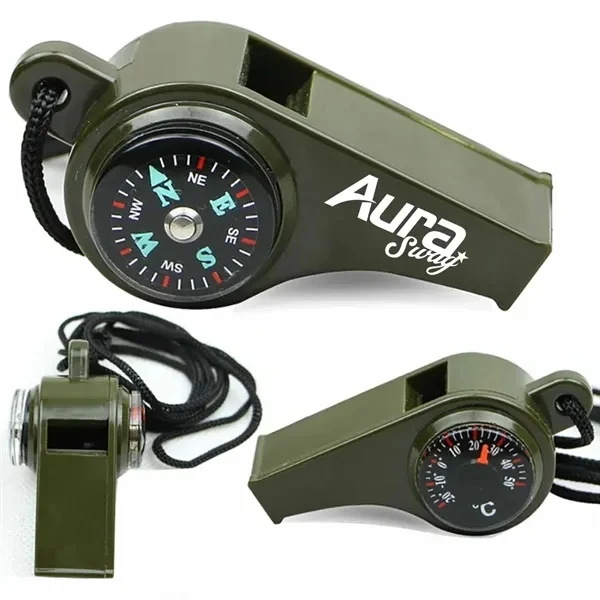 Custom Multi-Function Survival Whistle with Compass Thermometer — Camping Safety Tool 1