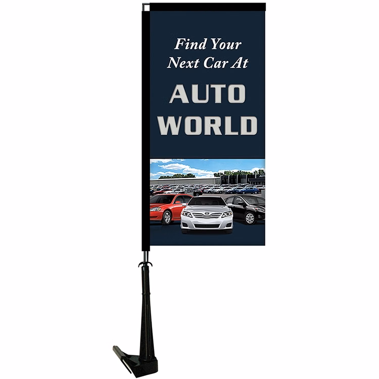 Single Reverse Portable Rectangle Car Flag - Non-Adjustable Base