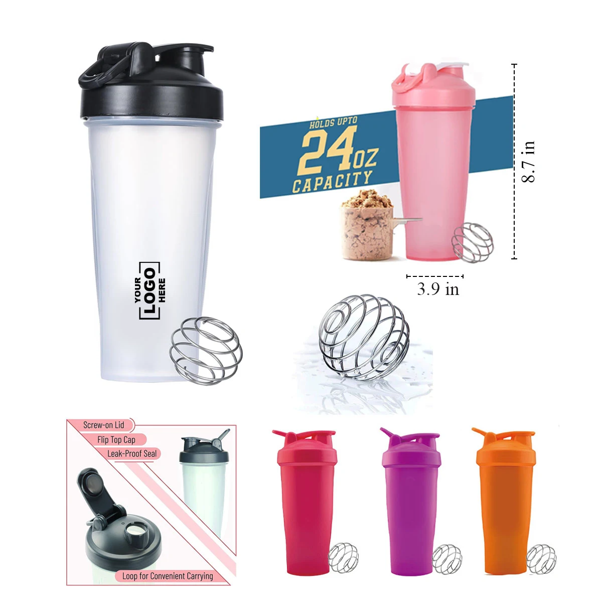 24 Oz Workout Protein Shaker Bottle 1