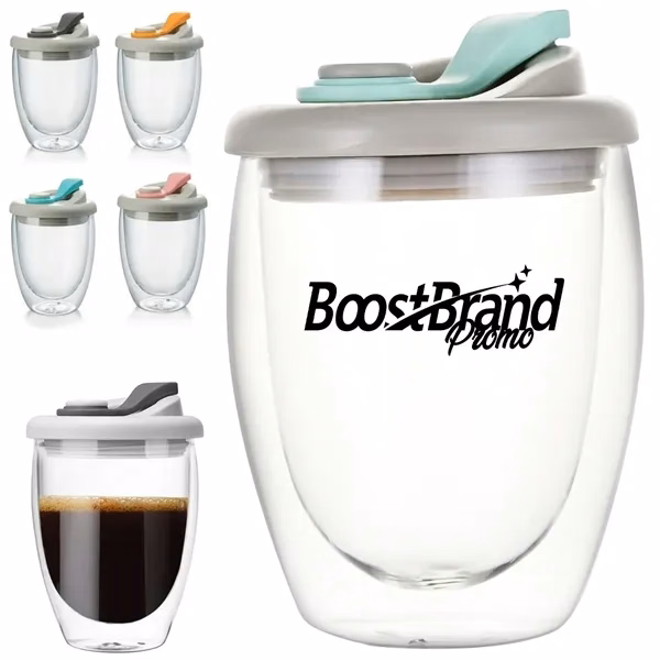 Custom 12 oz Double Wall Insulated Glass Tumbler with Lid — Office & Travel Gift