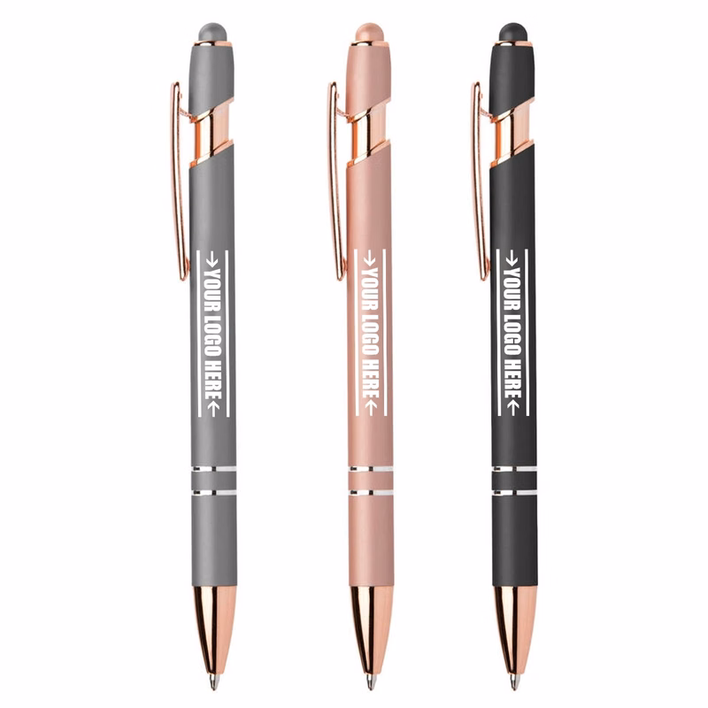1.0Mm Medium Pointrose Gold Metal Ballpoint Pen With Stylus