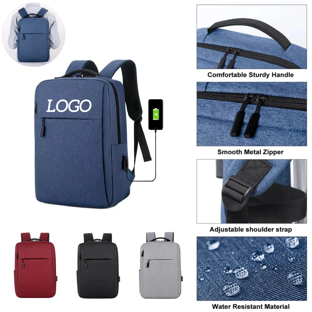Slim Laptop Backpack with USB Charging 1