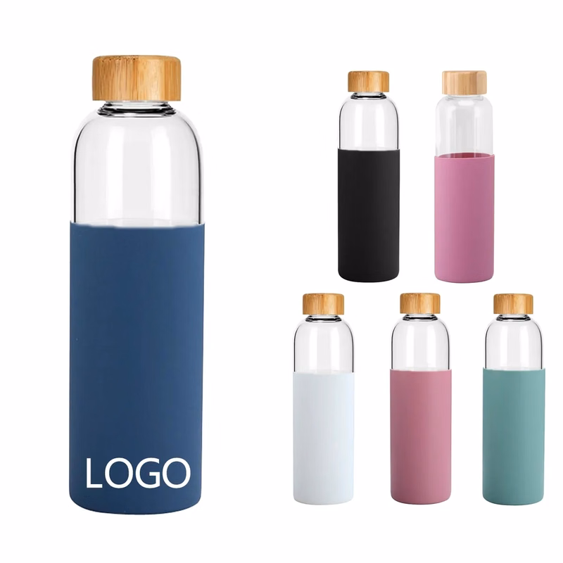 Motivational Glass Water Bottles with Sleeve and Lid
