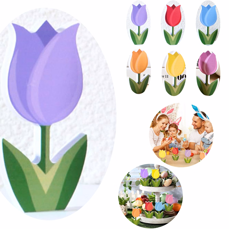 6 Pcs Wooden Tulips Dcor