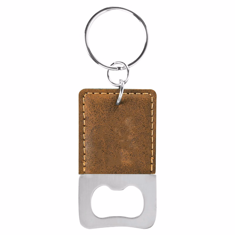 Rustic/Gold Rectangle Leatherette Bottle Opener Keychain