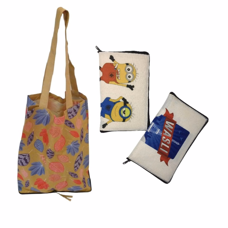 Bottom Zipper Full Color Cotton bags Fold-able Tote Bag