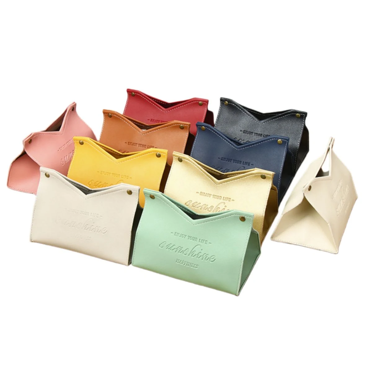 Rectangle V-Shaped PU Leather Tissue Box Cover 1
