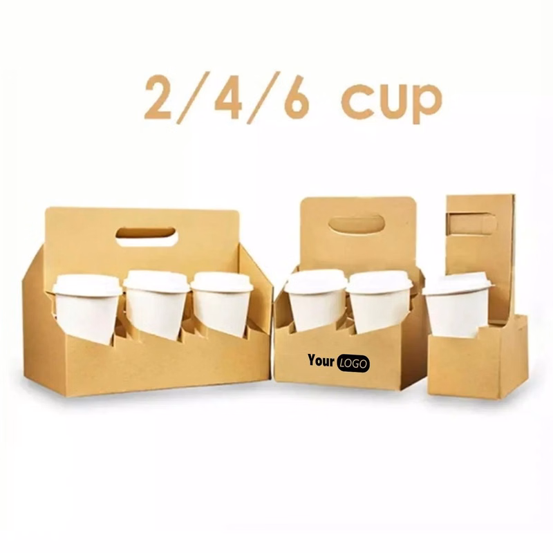 2/4/6 Kraft Paperboard Cup Holder Drink Carrier With Handle