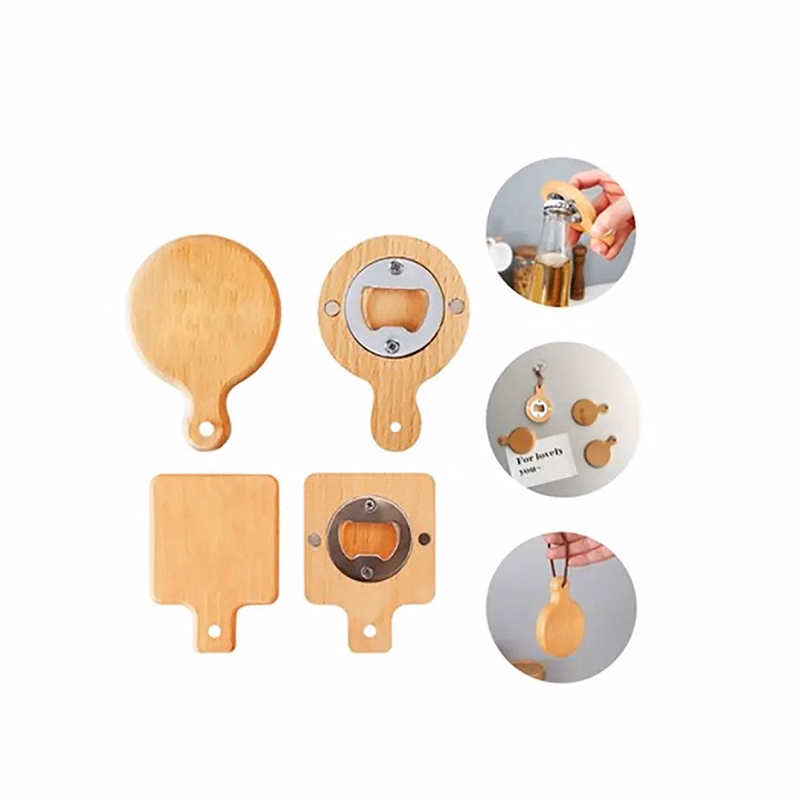 Beech Wooden Handle Bottle Opener With Magnet