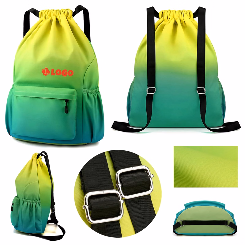Waterproof Stylish Gradient Nylon Drawstring Bag MOQ 30pcs