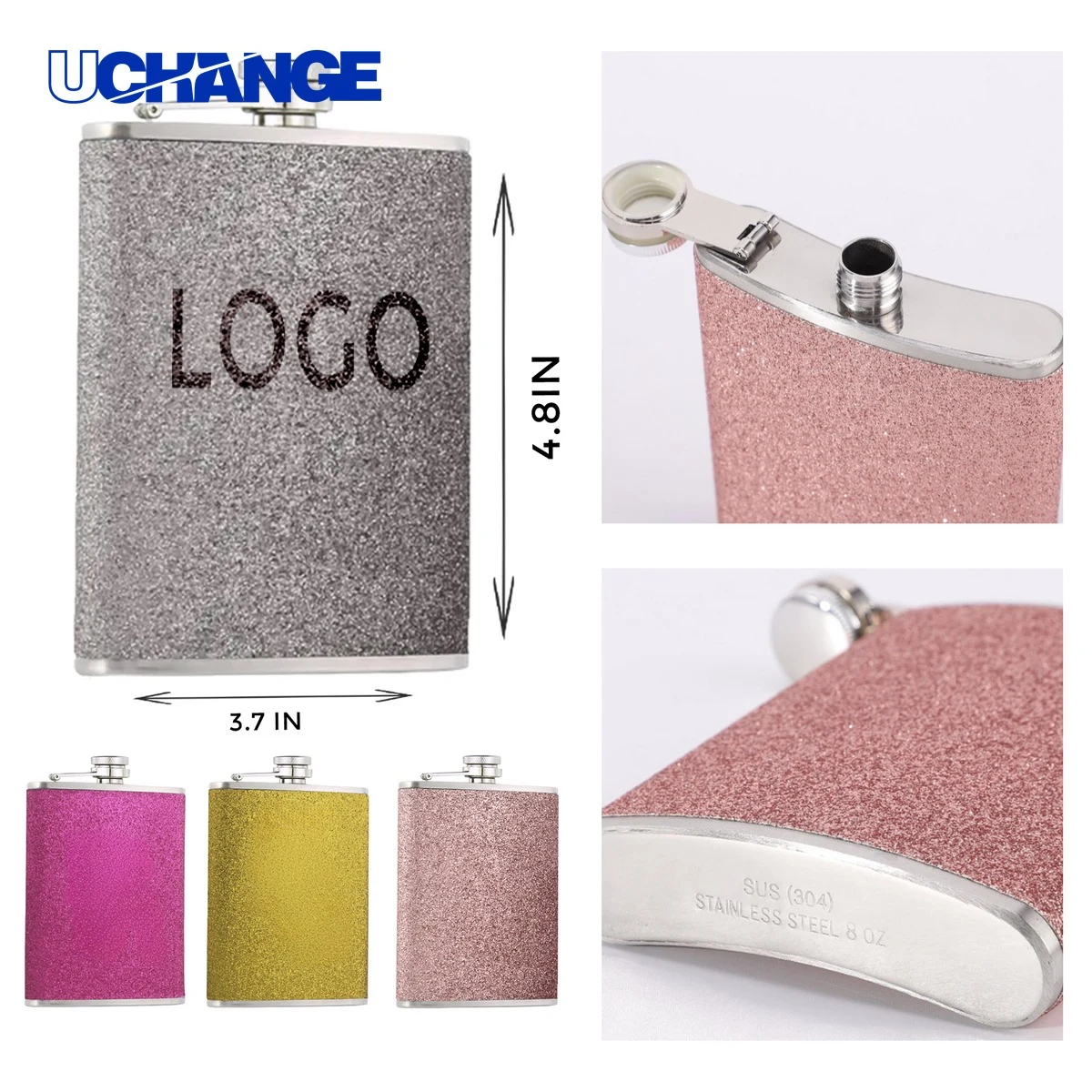 Durable Stainless Steel Flashy Flask Container (8OZ), custom water bottle with logo imprint 1