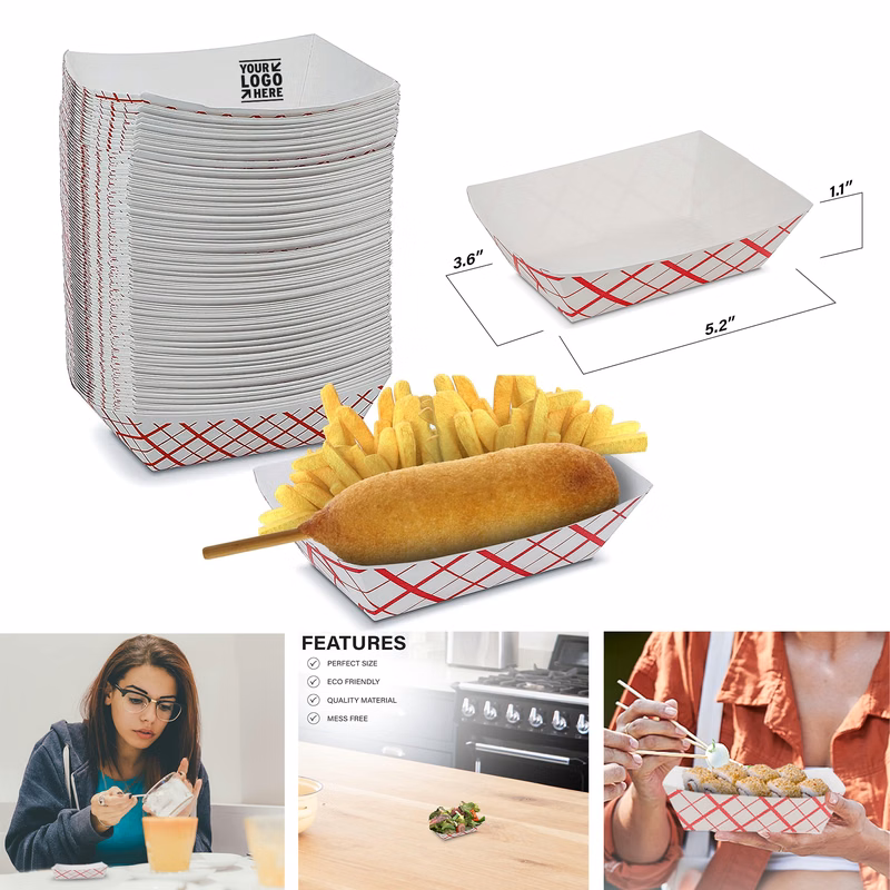 3.6"x 5.2"x 1.1" 2 lb Disposable Red and White Boat Paper Food Tray