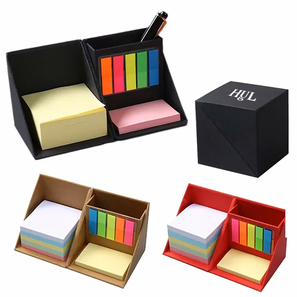 Folding Sticky Note Holder Box with Desk Organizer Stand