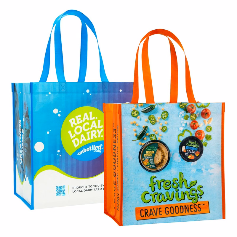 Recycled Full-Color Printed 150g Laminated RPET Tote Bag 12"x13"x8"