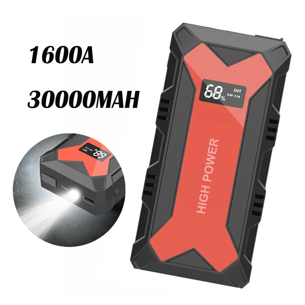 30000MAH USB Car Battery Jump Starter With LED Flashlight 1