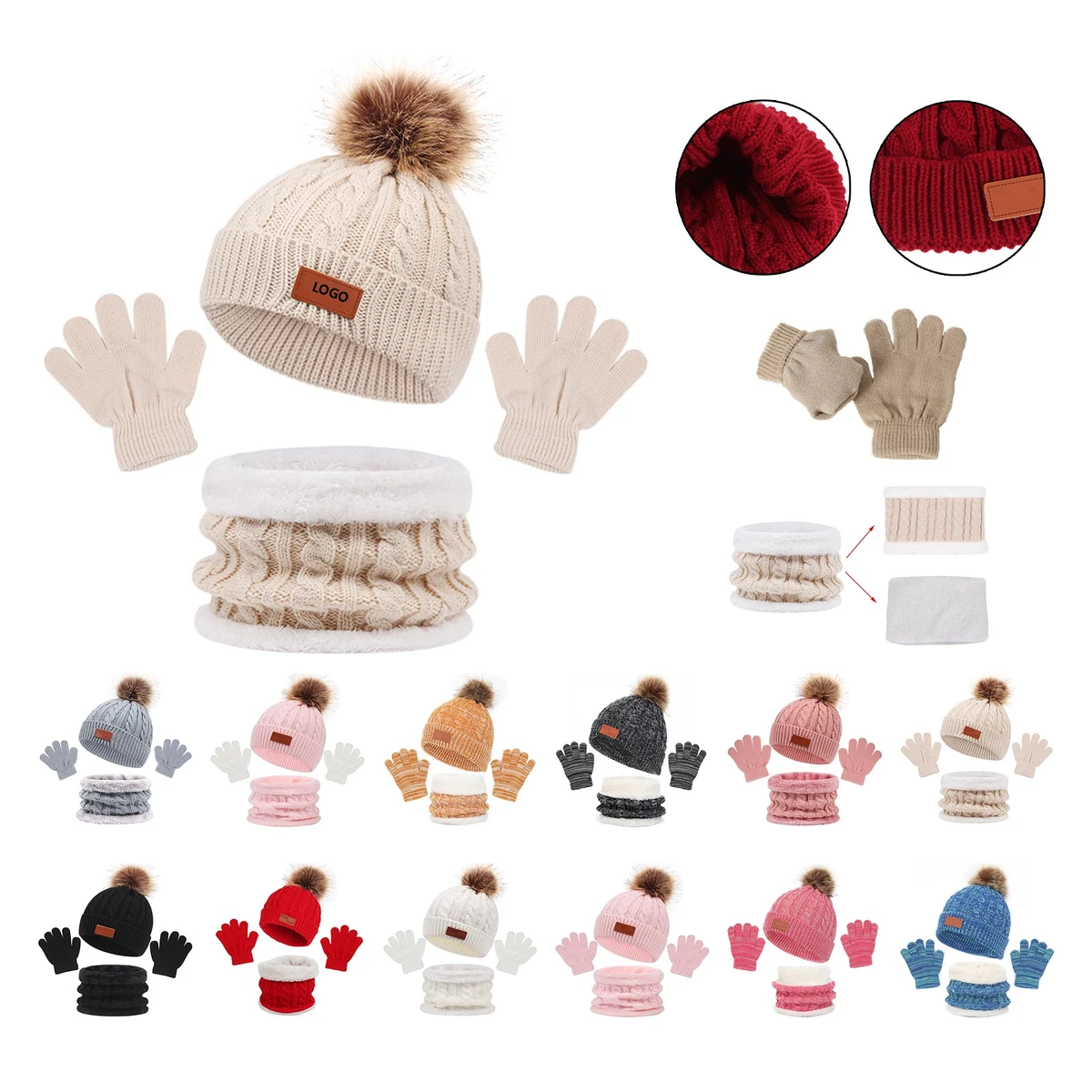 Winter Beanie Hat Scarf Gloves Set 1