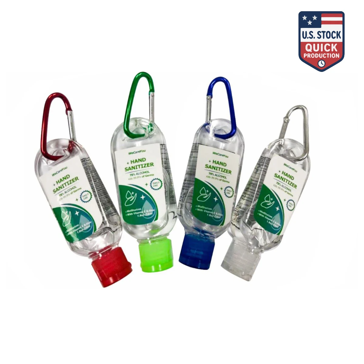 54ml (1.8oz) Antibacterial Hand Sanitizer Gel with Color-Matched Carabiner & Custom Label 1