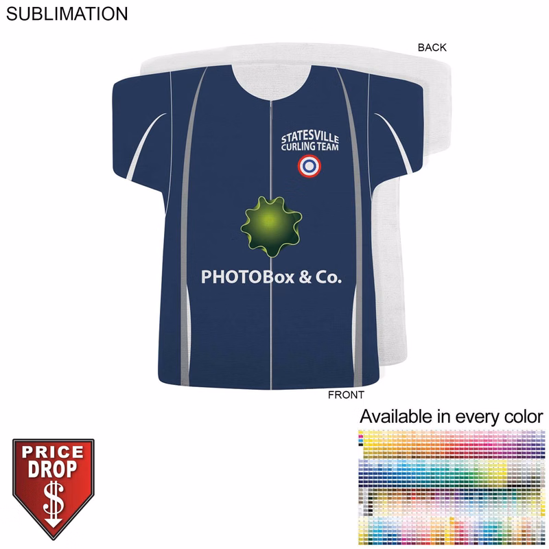 Curling Shirt Shape Microfiber Dri-Lite Terry Keepsake Towel, 18x17, Sublimated Front Side