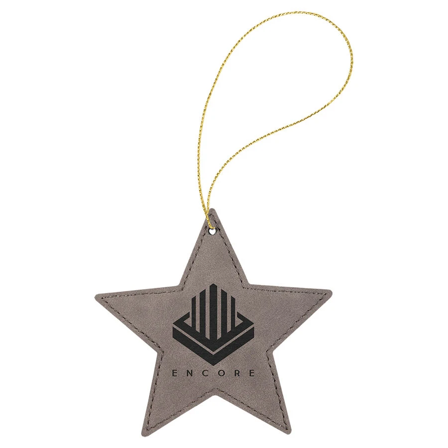 Gray Leatherette Star Ornament with Gold String 1