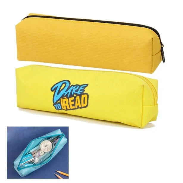 Pencil Bag With Zipper Closure, custom drawstring bag with logo imprint 1
