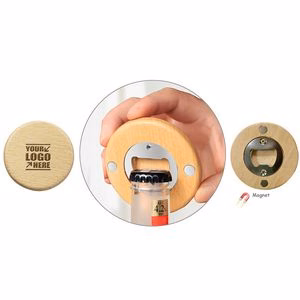 Stylish Round Wooden Bottle Opener With Magnet