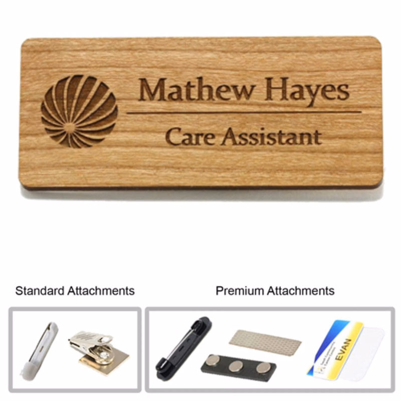 1.5 inch x 3 inch Engraved Wood Name Badge
