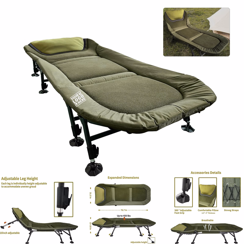
Adults Portable Folding Outdoor Camping Height Adjustable Supports 450 lbs Tent Sleeping Cot 